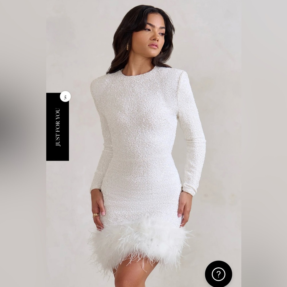 Club L London Ivory Feathered Mini Dress